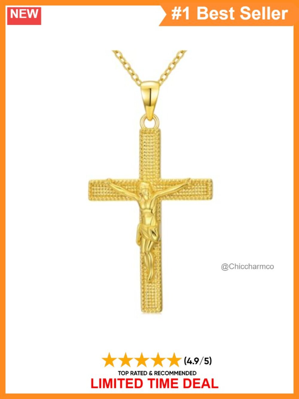 18K Gold Cross Necklace Crucifix Pendant Christian Jewelry Gift for Women